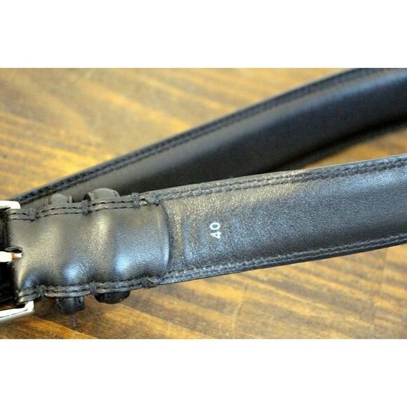 CLASSIC BLACK THICK GENUINE LEATHER SLVR TONE BUCKLE WESTERN MEN'S BELT 40 (D68 - Picture 3 of 4